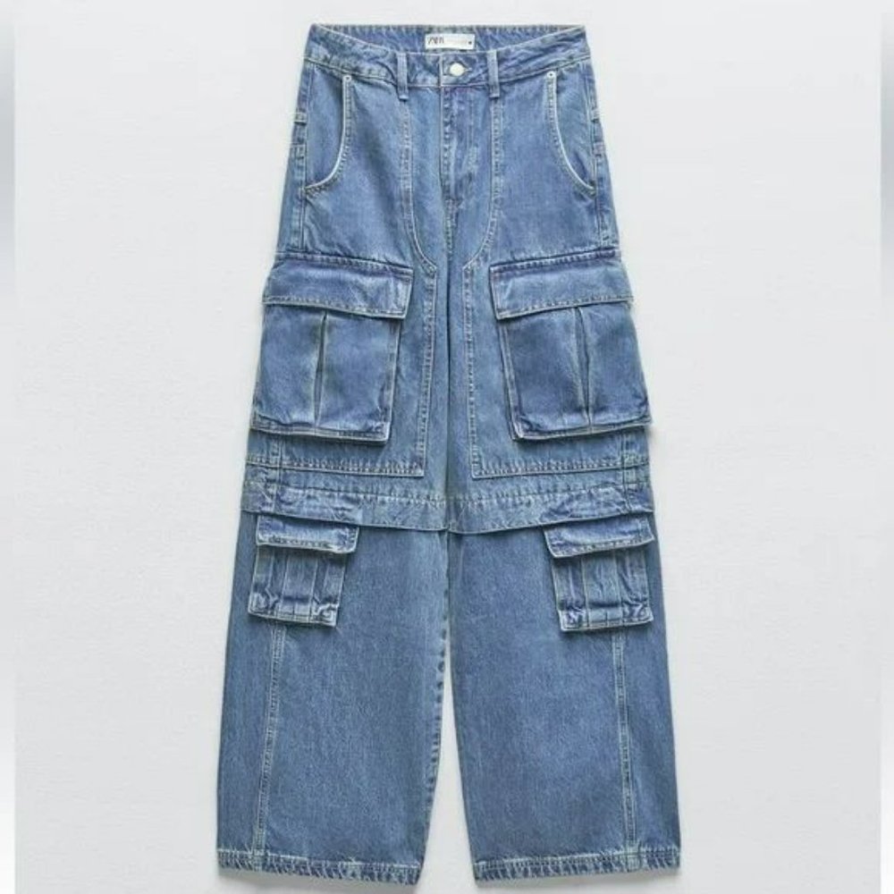 RARE ZARA HIGH-WAISTED ZW CARGO JEANS BLOGGER’s FAVORITE